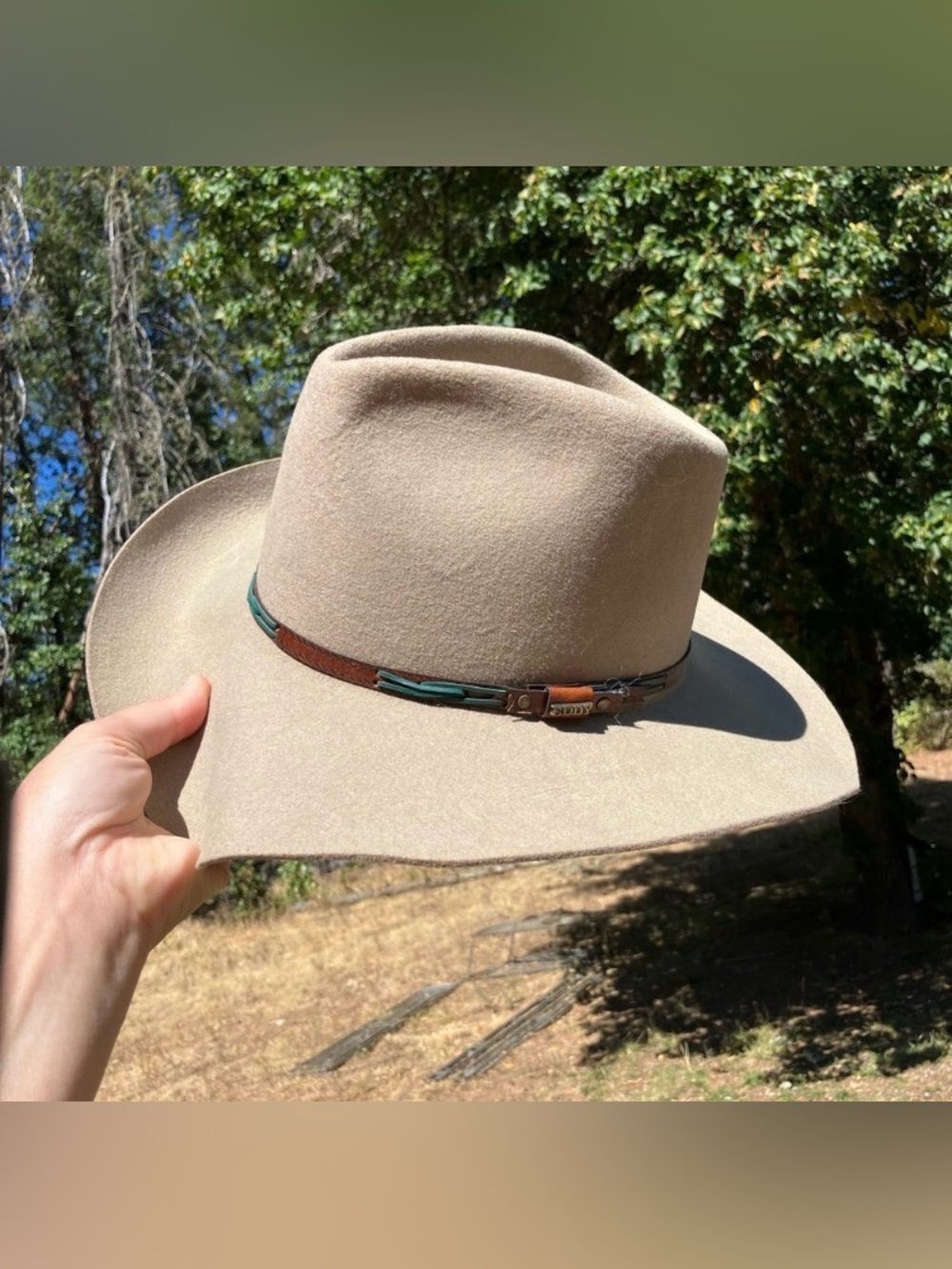 Classic Wide-Brim Felt Fedora Hat in Beige with Leather Band